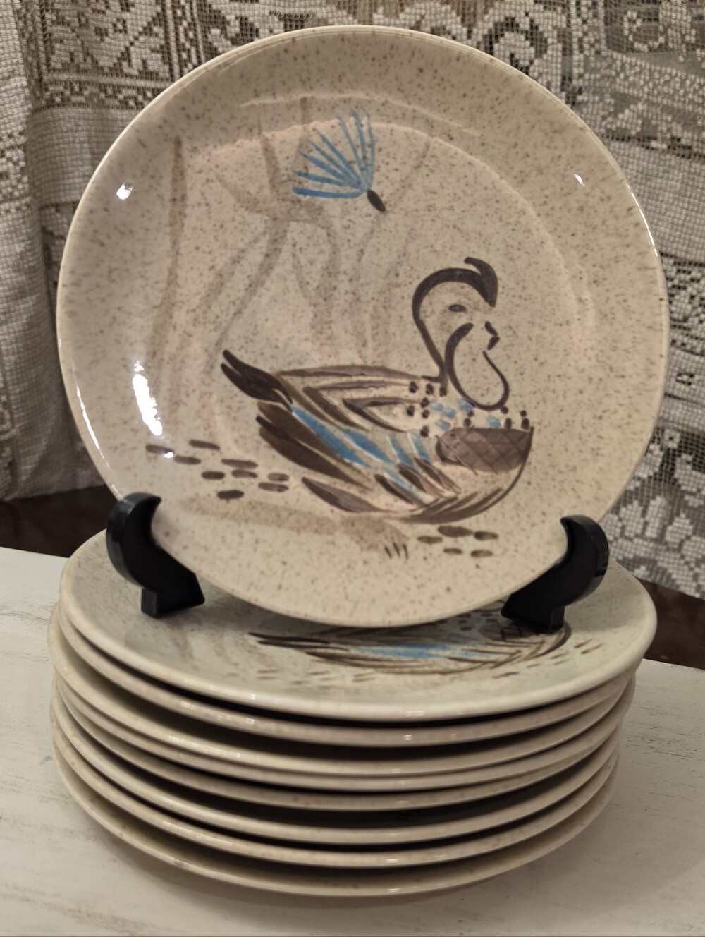 Set of 9 Vintage Red Wing Pottery Bob White Quail 8" Salad Plates MCM